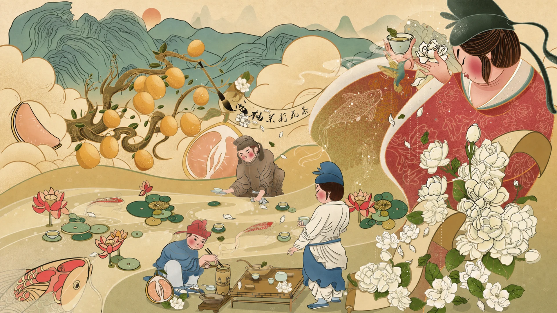 之茶东方自然品牌插画